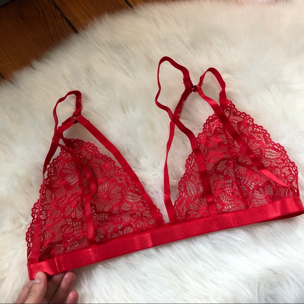 NWT❤️Strappy Sexy Lace Stretch Crimson Bralette L - Picture 5 of 5